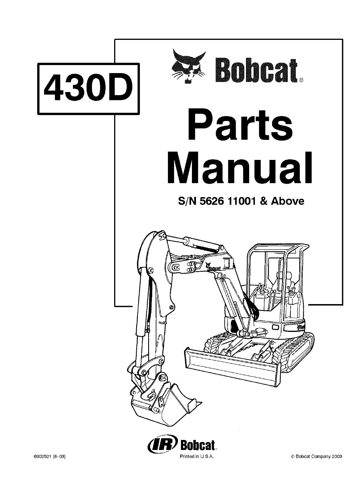 430 D Excavator parts manual Bobcat